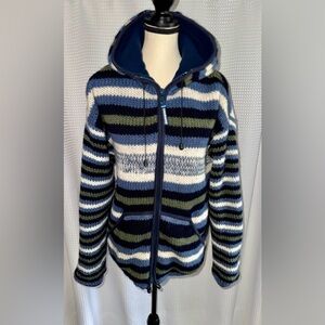 Men’s Laundromat‎ handmade wool chunky knit zipped hooded Jacket sz Large